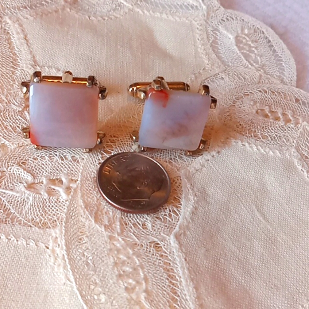 Cufflinks, VTG, Rose Quartz,GoldTone( Not sure of caliber) Luxury - Picture 3 of 4